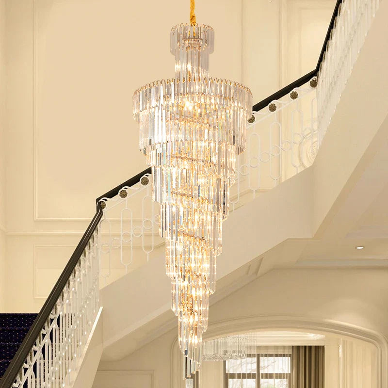 Afralia™ Gold Crystal Duplex Building LED Chandeliers - Luxury Staircase Decoration