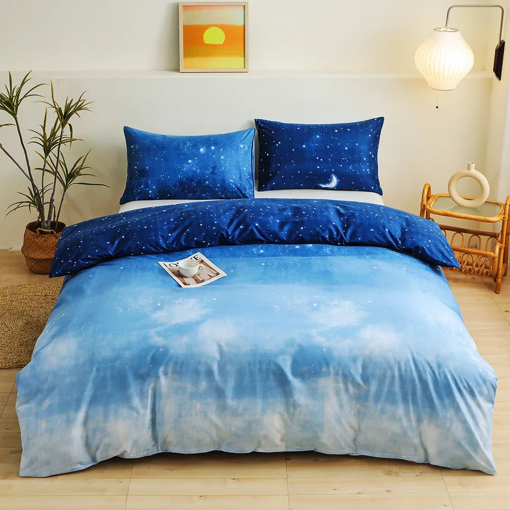 Afralia™ Blue Starry Sky Duvet Cover Set with Pillowcases - Queen/King Size