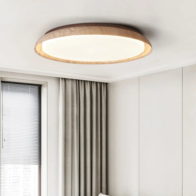 Afralia™ Yellow Travertine Stone LED Ceiling Lamp with Wood Canopy