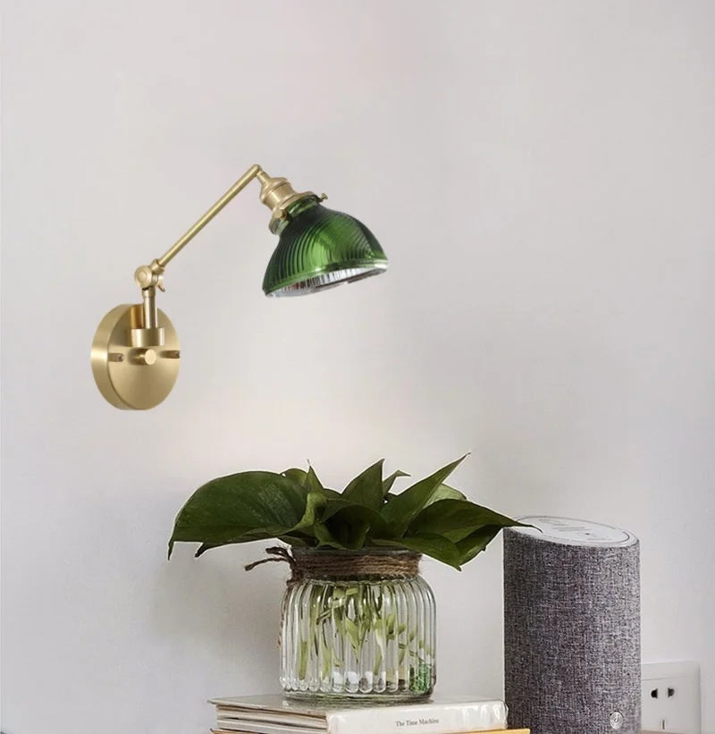 Afralia™ Vintage Brass Glass LED Wall Light with Pull Chain, Left Right Rotate Mirror Design