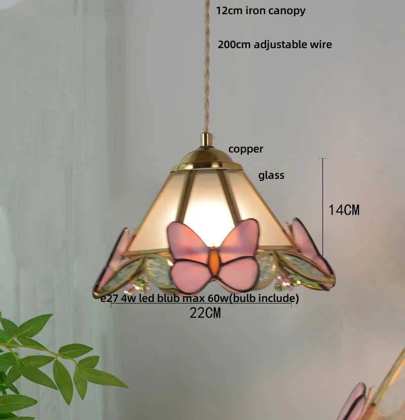 Afralia™ Clear Glass LED Pendant Light Tiffany Butterfly Hanging Lamp