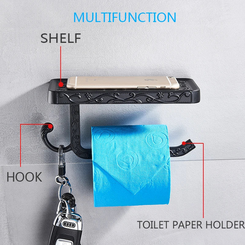 Afralia™ Aluminum Toilet Paper Holder with Phone Rack and Hook
