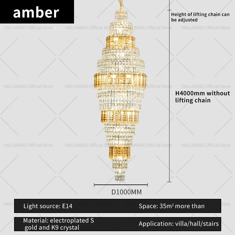 Afralia™ Crystal Spiral Staircase Chandelier: European Style Living Room Lighting