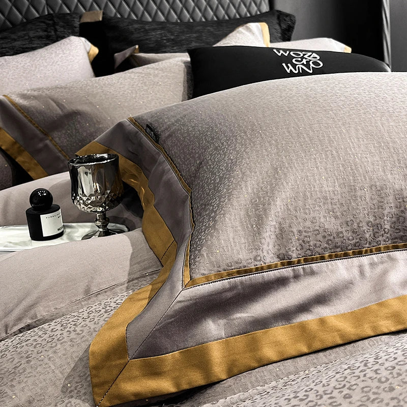 Afralia™ Egyptian Cotton Leopard Jacquard Luxury Bedding Set with Satin Finish