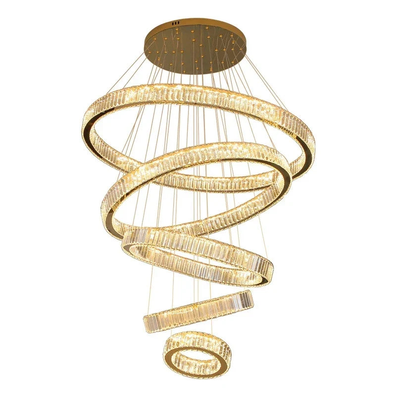 Luxury Gold Round Crystal Pendant Chandelier | Afralia™ Design for Living/Dining Room Lighting