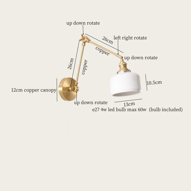 Afralia™ Ceramic LED Wall Lamp, Pull Chain Switch, Nordic Copper, Small Size
