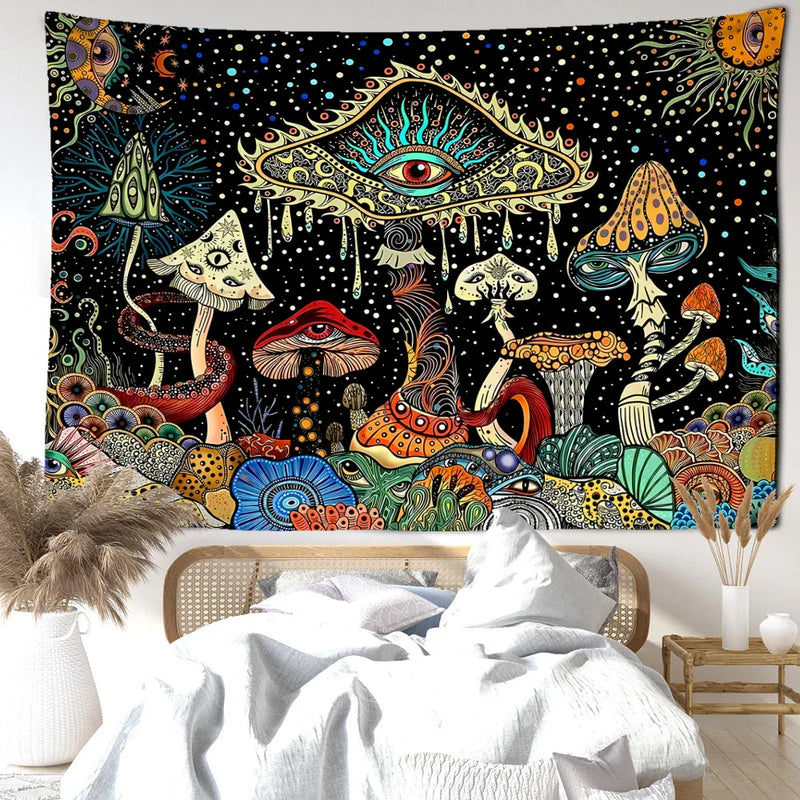 Afralia™ Colorful Eyes Mushroom Forest Tapestry Wall Hanging Art - Fantasy Abstract Home Decor