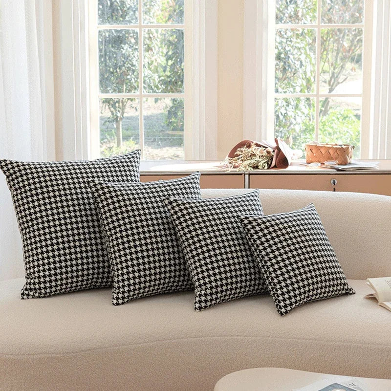 Afralia™ Classic Houndstooth Pillow Cover Square Weave for Modern Chic Home Décor