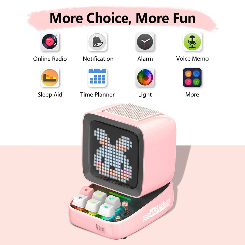 Afralia™ Ditoo-Pro Retro Pixel Game Speaker Alarm Clock DIY LED Light