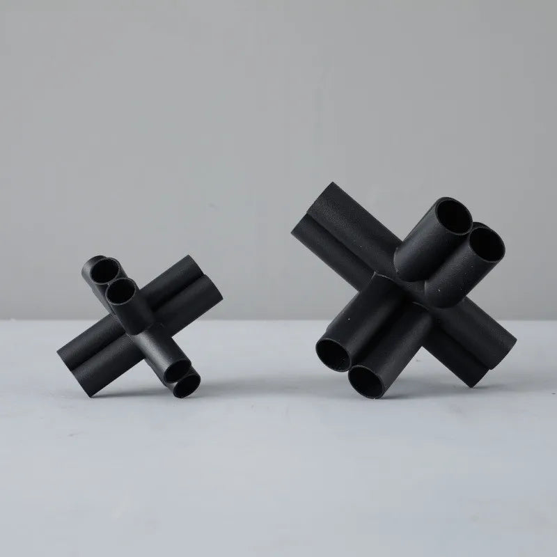 Afralia™ Geometric Pipe Cross Star Black Metal Decorative Figurines
