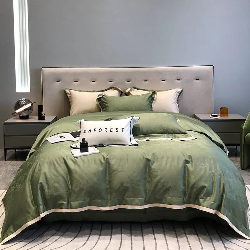 Afralia™ Luxury Egyptian Cotton Satin Jacquard Bedding Set with Ink Painting Design