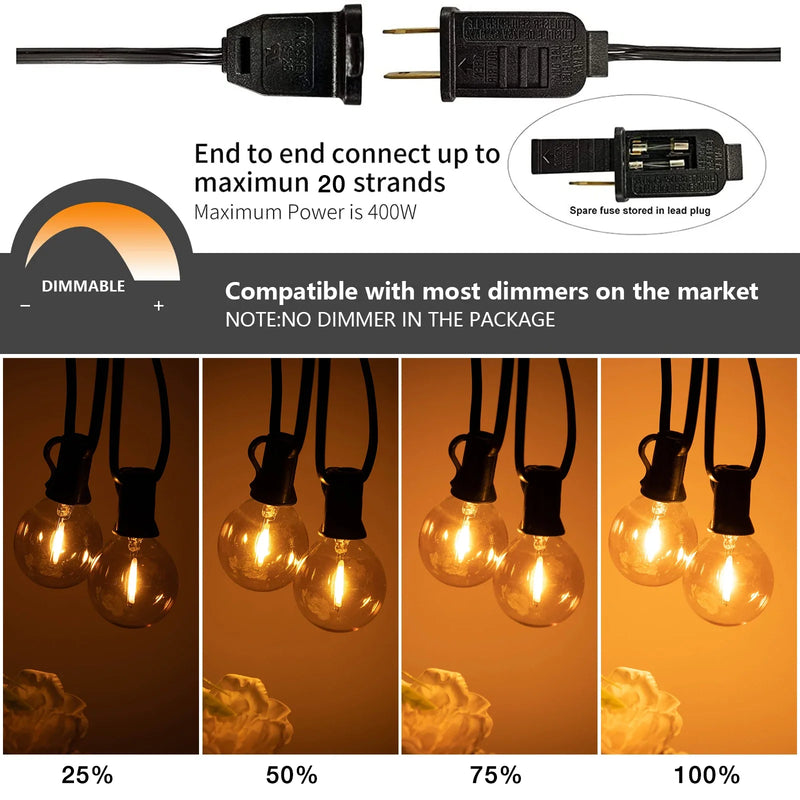 Afralia™ Amber Glass Bulb Dimmable LED String Lights Connectable for Party Wedding Decor