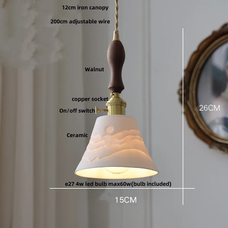 Afralia™ Walnut Wood LED Pendant Lights - Nordic Modern Design with Ceramic Knob Switch