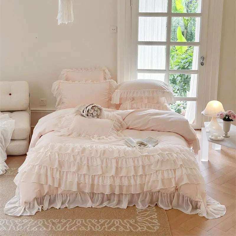 Afralia™ French Princess Bedding Set with Ruffles and Lace
