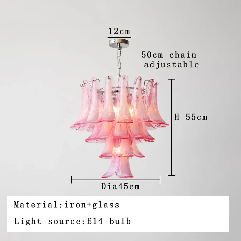 Afralia™ Pink Glass Ceiling Pendant Light, Luxury Nordic French Hanging Lamp for Living Room