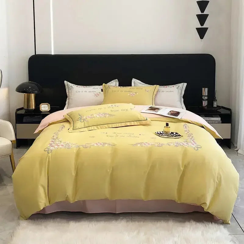 Afralia™ Flower Embroidery Cotton Duvet Cover Set, Queen/King Size Bedding Set with Sheets