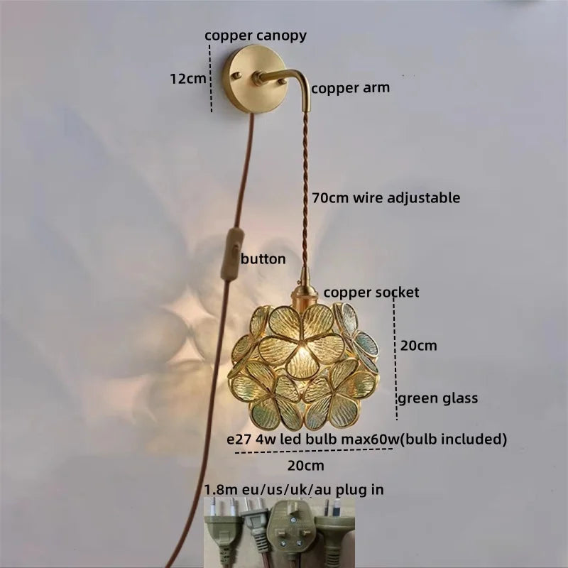 Afralia™ Copper Glass LED Wall Sconce Pull Chain Switch - Modern Stair Light Fixtures