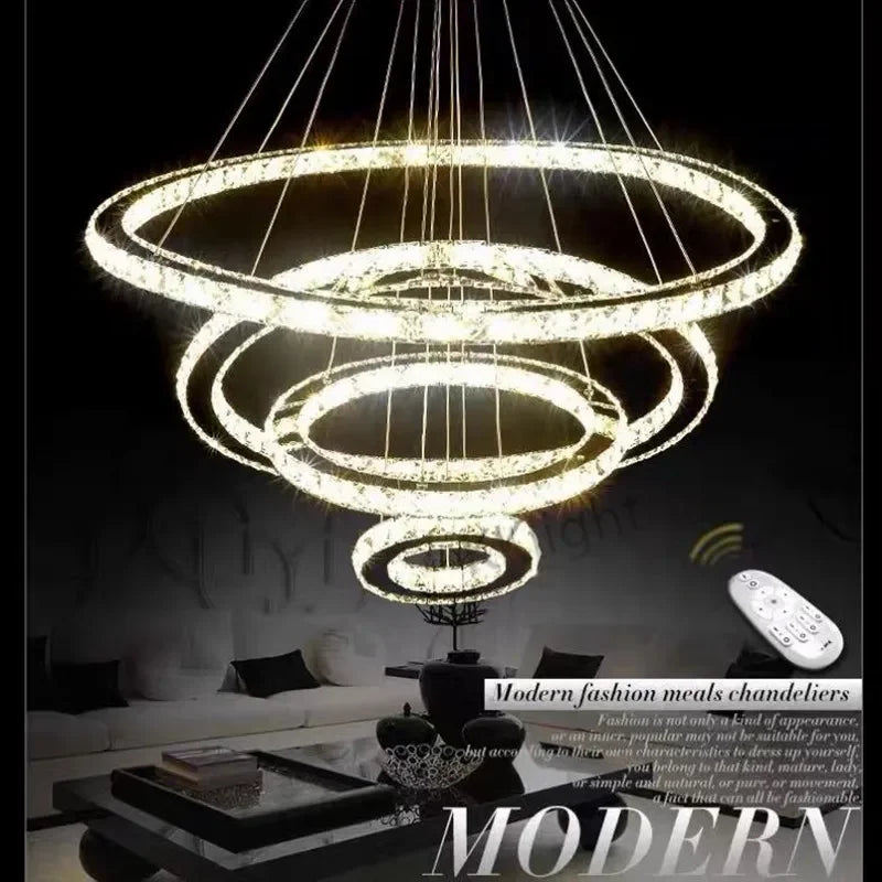 Afralia™ Crystal LED Chandelier: Modern Chrome Lustre Ring Lighting Fixture for Living Room