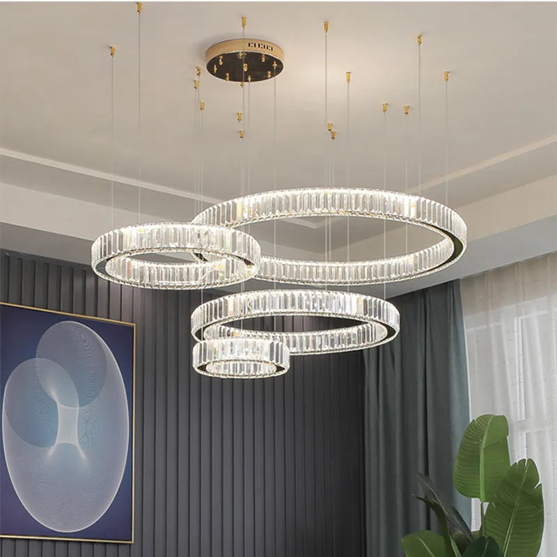 Afralia™ Luxury Crystal Chandeliers: Dimmable LED Steel Lighting for Villa Staircase & Foyer