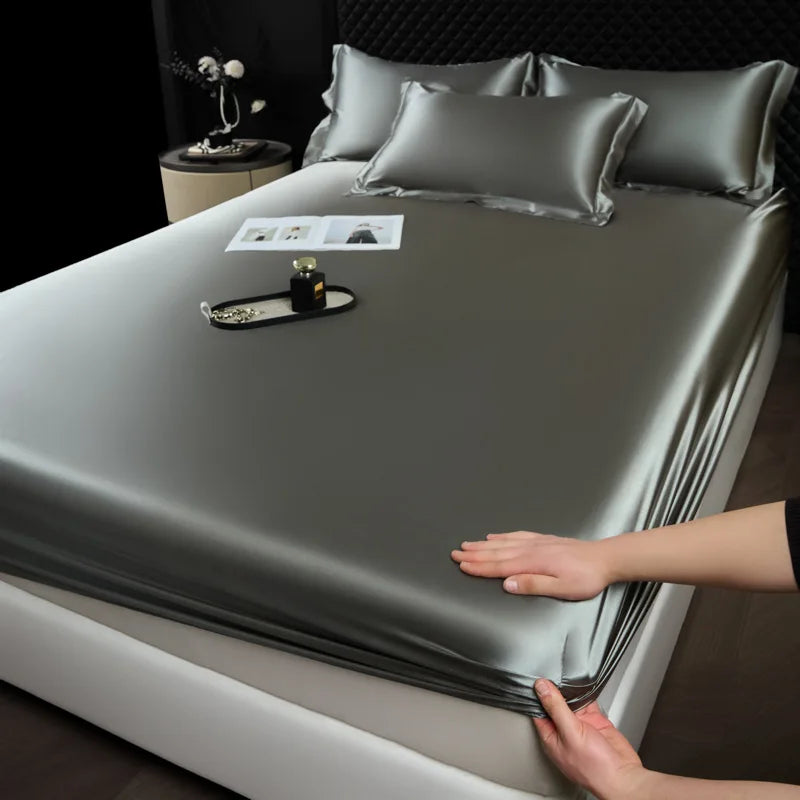 Afralia™ 100% Mulberry Silk Fitted Sheet Set with Pillowcase - Luxury Solid Color Silk Bed Linen
