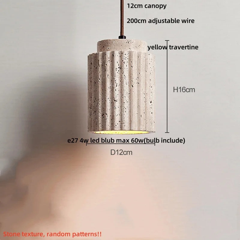 Afralia™ Wabi Sabi LED Pendant Lights Yellow Travertine Stone Hang Lamp