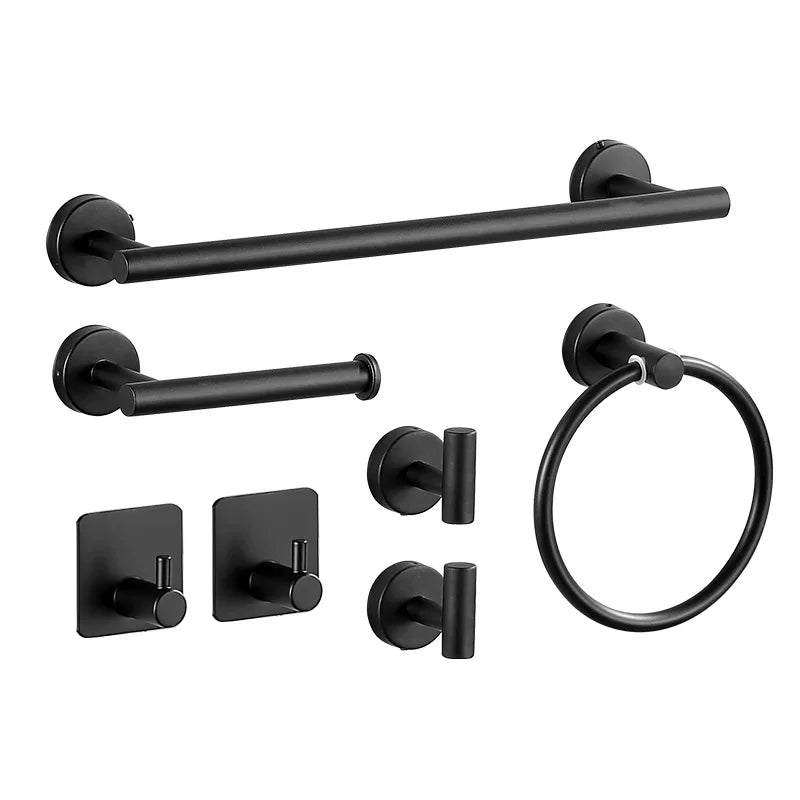 fralia™ Wall Mount Matte Black Bathroom Stainless Steel Towel Bar Towel Ring Paper Holder Hook - Modern Bath Accessories Set