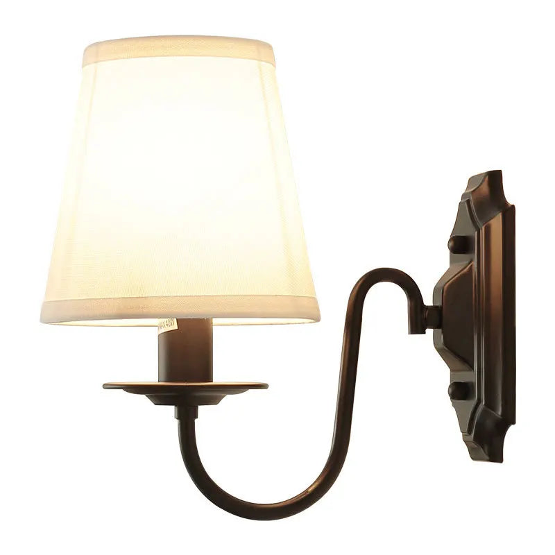 Afralia™ Black Iron Wall Lamp: American Rural Style for Living Room, Bedroom, Hotel - E14 Fabric Wall Light