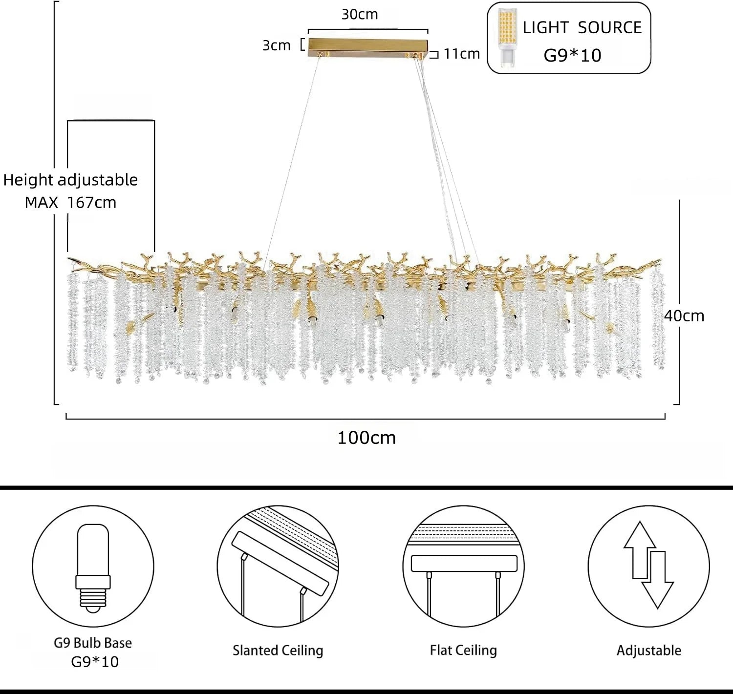 Afralia™ Large Silver Rectangular Crystal Chandelier for Dining & Living Room