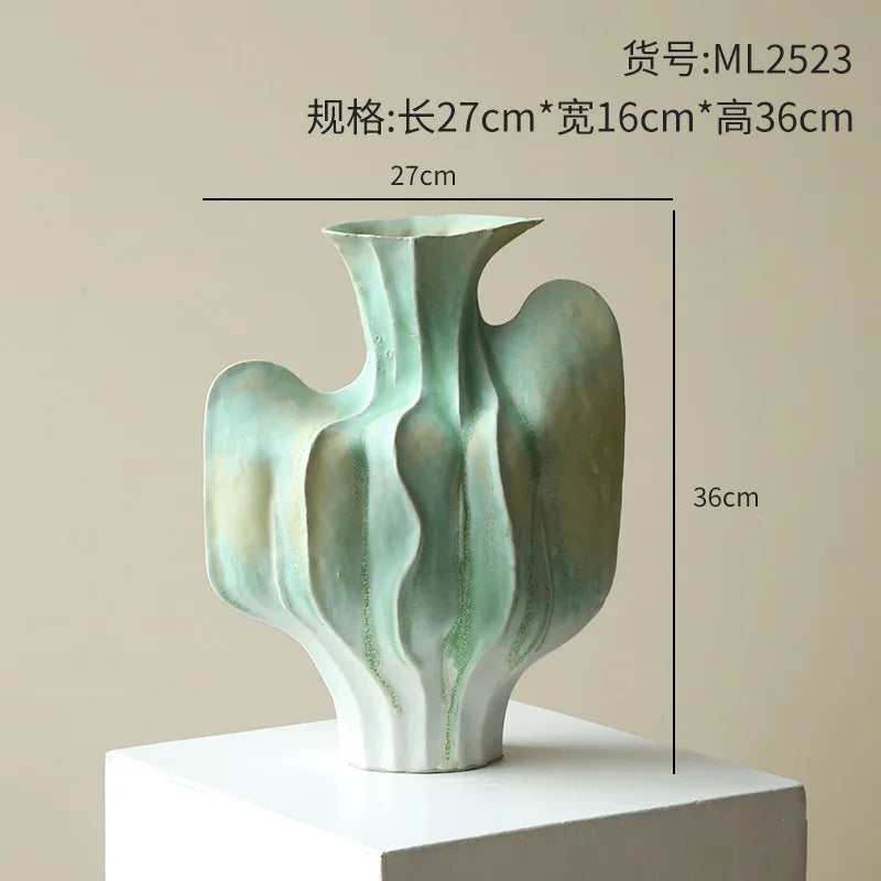 Afralia™ Geometric Ceramic Vase with Abstract Irregular Folds | Home Decor Handicrafts