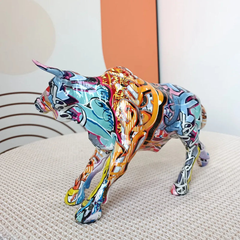 Afralia™ Charging Bull Statue Resin Pop Art Sculpture Home Decor Figurine Mosaic