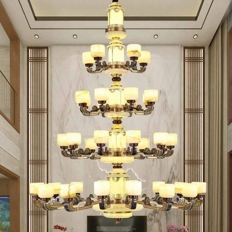 Afralia™ All Copper Jade Chandelier | Chinese Style Living Room Dining Room Lighting