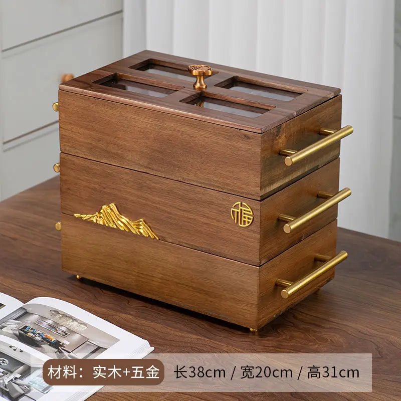Afralia™ Walnut Luxury Table Decor Tray with Storage Compartment