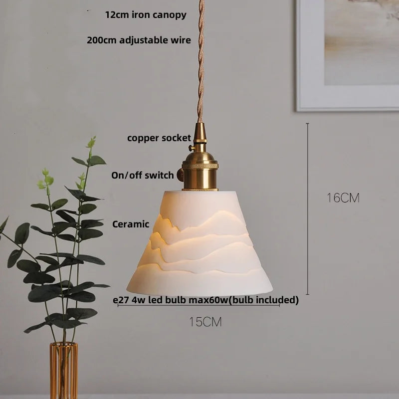 Afralia™ Ceramic LED Pendant Light Fixture with Adjustable Wire, Brass Knob Switch
