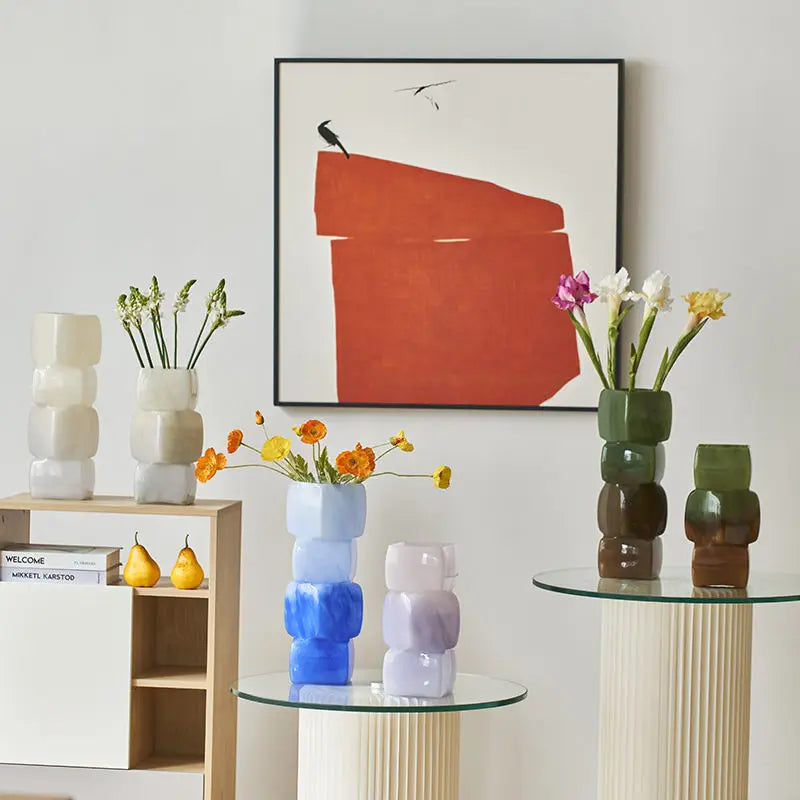 Afralia™ Geometric Square Vase Table Soft Decoration Glass Decor for Hotel TV Counter