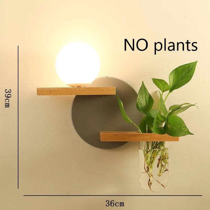 Afralia™ Wooden Pot Plant Wall Lamp Nordic Style LED Light Fixtures