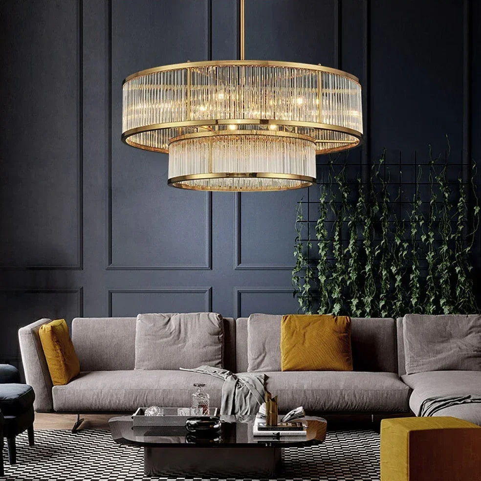 Afralia™ Golden Brass Linear Crystal Chandelier - Luxury Pendant Light for Home