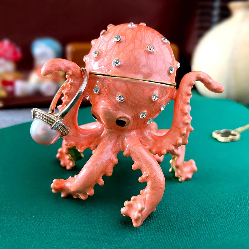 Afralia™ Octopus Trinket Box: Bejeweled Hand-Painted Ring Holder & Collectible Figurine