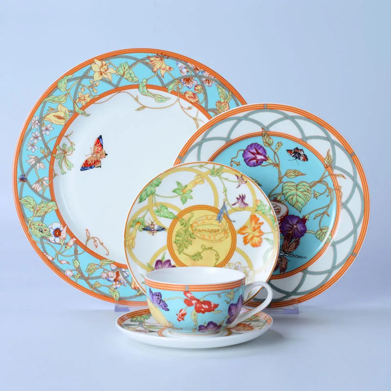 Afralia™ Bone China Dinnerware Set: Plate, Tea Cup, Saucer, Tray, Coffeeware, Kitchen dining