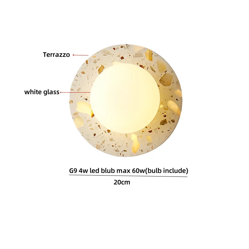 Afralia™ Terrazzo Stone Glass LED Wall Light Fixture with Pull Chain Switch