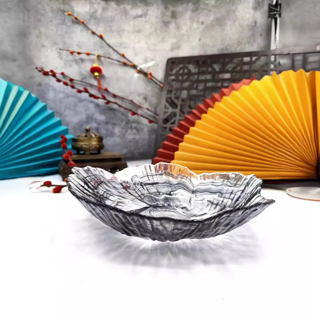 Afralia™ Elegant Flower Glass Plate Dinner Pearl Fruit Snack Jewelry Trinket Dish