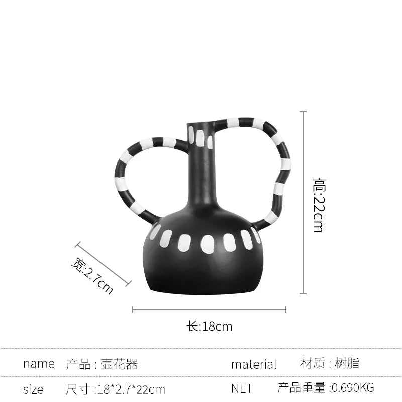 Afralia™ Geometric Striped Vase with Abstract Handle for Home Decoration