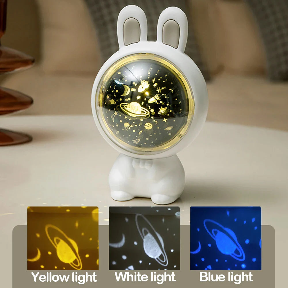 Afralia™ Rabbit Astronaut Music Box Night Light Astral Star Projector