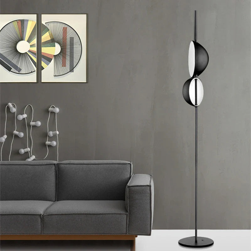 Afralia™ Superluna Double Lampshade LED Floor Lamp - Black Gold Living Room Standing Light