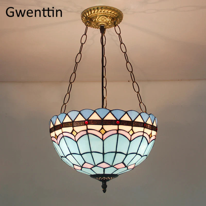 Afralia™ Tiffany Stained Glass Pendant Light Chandelier LED Fixture for Home Deco