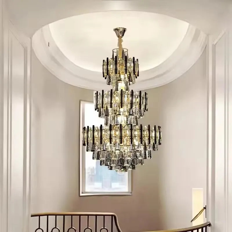 Afralia™ Luxe Crystal Chandelier: Large, Hollow & LED for Villa, Hotel & Staircase