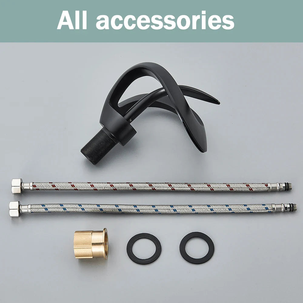 Afralia™ Black Basin Faucet Grey Waterfall Mixer Tap Hot Cold Modern Brass Deck Mount