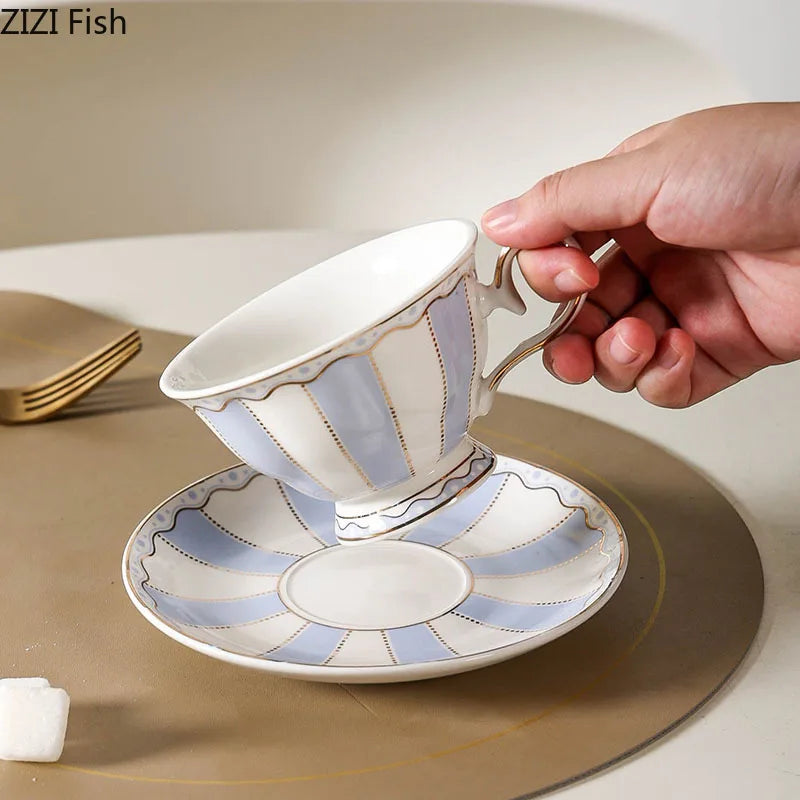 Afralia™ Ceramic Polka Dot Cup&Saucer Set - Gold Finish Tea Coffee Mug Fruit Juice