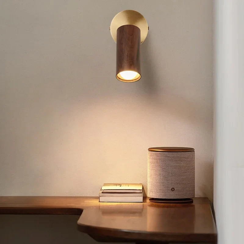 Afralia™ Wood Nordic LED Wall Light - Modern Copper Canopy Bedside Lamp