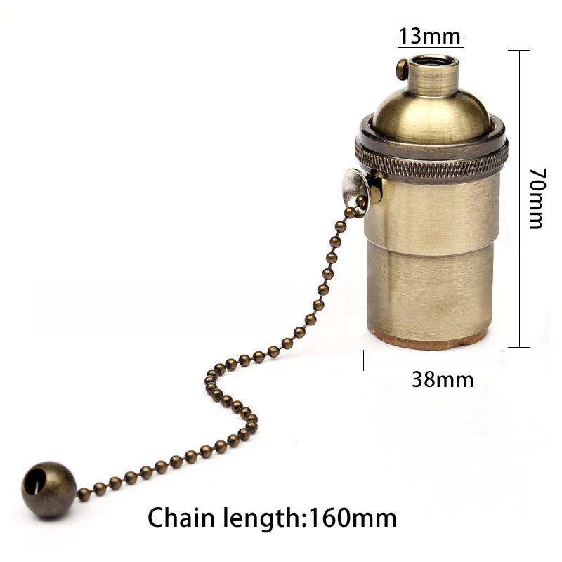 Afralia™ Retro Antique Brass E27 Lamp Base with Chain Fitting