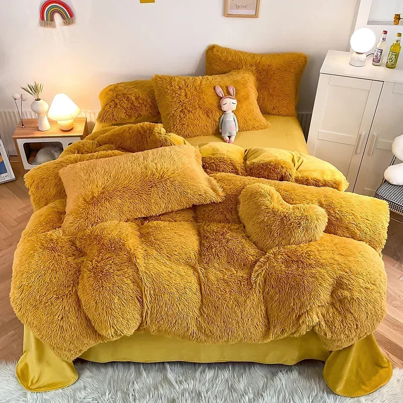 Afralia™ Fluffy Faux Fur Bedding Set: Duvet Cover, Sheet, Pillowcase - Soft & Warm